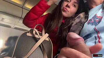 Risky jerking off on a crowded plane. Public dick flashing gets wild.