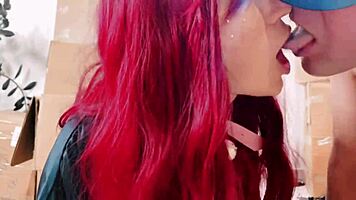 hot beauty seduces cat neighbor into licking her ass with tongue