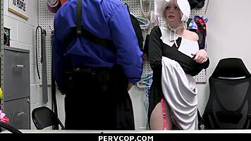 Troublemaking teen paying the security cop with her tight pussy at the office.