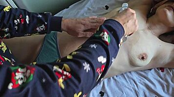 failed orgasm, cumshot on stepsister's belly while rubbing her pussy