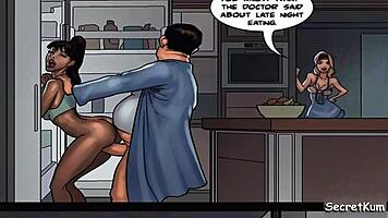 cheating husband brutally fucks his sexy ebony maid's pussy and ass in the kitchen