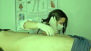 I, the nurse, attend to the patient with priapism, licking balls roughly.