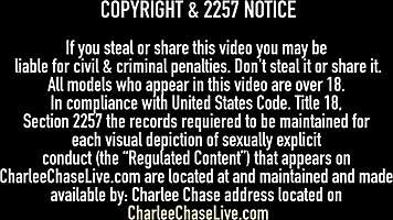 Charlee Chase, the seductive cougar, assists her husband in pleasuring a young college girl with intense riding and creampie.