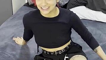 Tiny Emo Goth Teen Feels Nervous During Casting Interview Before Intense Creampie