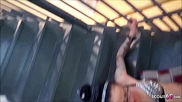 Skinny German Milf Banged by Friend on Stairs