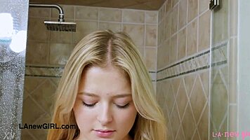 Cute teen 18+ blonde took a shower