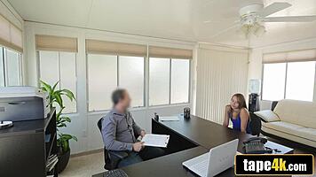 Gorgeous Submissive Teen Applies for Loan on Office Desk