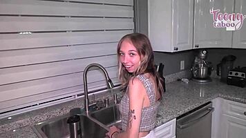 18yo stepdaughter Breezy Bri deepthroats and gets creampied by stepdad Seth