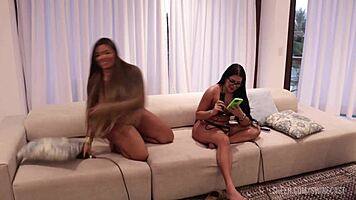 Stephanie Silveira and Tifany Rocha in sheer red swing