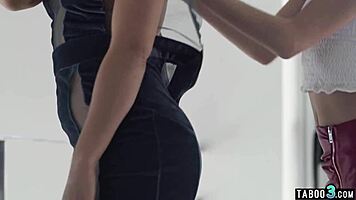 Blue Angel and Rebecca Volpetti, Skinny Hungarian and Italian Lesbians, Caress Small Tits and Trimmed Pussies in Stockings