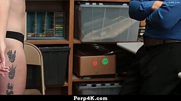Loss prevention catches teen stealing and fucks her in the office