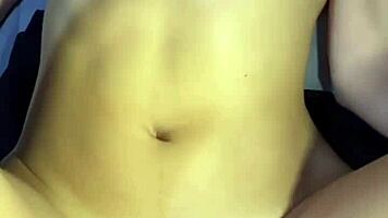 Fat Brunette Spreads Big Ass, Cumming Hard on Belly!