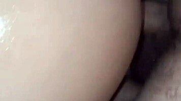 homemade sex with brunette babe in shower, big tits bouncing