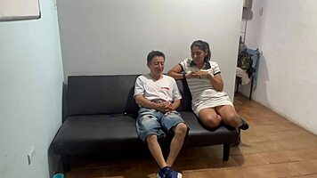 Shy Teen Gets Wet with Stepfather and Stepsister