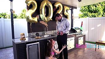 the skinny teenie shows off her skills with the big cock, leading to an exciting new year thrill