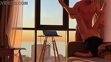 She Jumps On Bodybuilder's Dick At Sunset