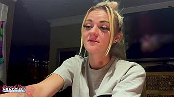 skinny blonde cutie sassy sucks cock then gets pussy pounded hard!