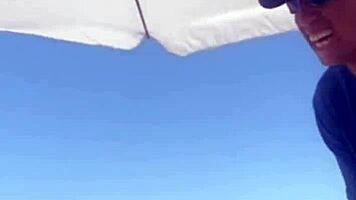 African Crossdresser Almost Fucks on Crowded Beach, Flashing Monster Cock.