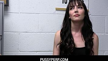 Security officer catches teen shoplifter and fucks her pussy at work