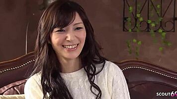 Cute Japanese teen squirts wildly! Uncensored casting vibrator clit play orgasm explosion!