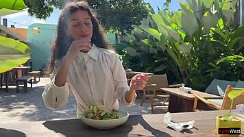 Friend Cums On Face In Cafe For Sperm Food.