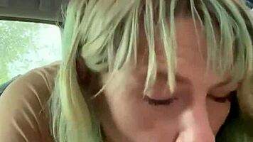 real hooker sucks cock in car backseat and swallows every drop