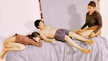 Bride gets fucked by husband and ex-wife in FFM 😈