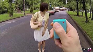 Petite japanese teen sucks stranger in car!