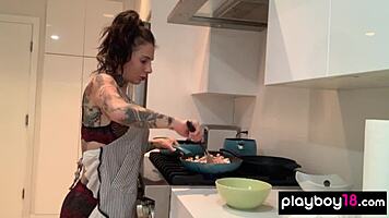 joanna angel, the inked milf housewife, cooks and dildos her pussy
