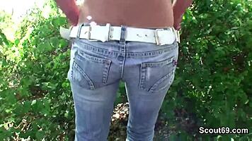 Two boys seduce a skinny petite teen stranger to fuck in the park for cash