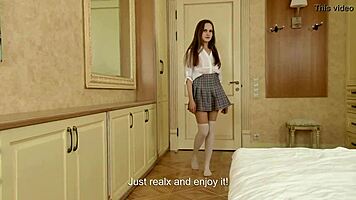 hot virgin brunette masturbates tight pussy for defloration