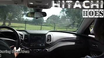 rina arem waits in the car and masturbates with her hitachi wand