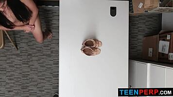 Petite Teen Caught Shoplifting Makeup on CCTV Cameras - Ember Snow