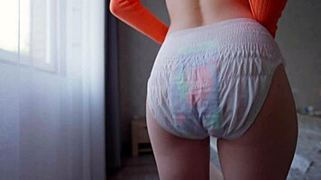 Kinky diaper play with pee and masturbation, getting all wet and horny