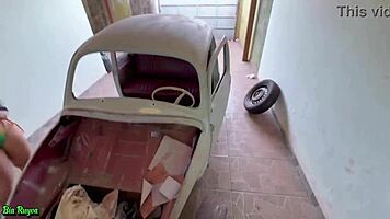 The Redhead Fucks In The Fusca! Cuckold Watches Old Man Blowjob.