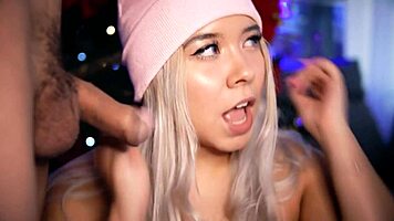 i'm so excited, blonde with cute face plays and sucks small 18+ cock getting hard for her