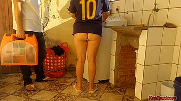 Married housewife pays washing machine technician with her pussy.