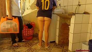 Married housewife pays washing machine technician with her pussy.