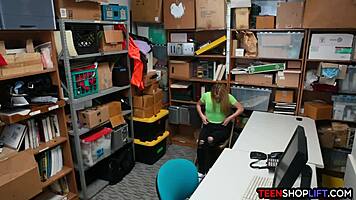 teen shoplifter spies on hidden cam blowjob and doggystyle bent over