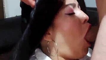 Latina Receives Double Cum in Mouth