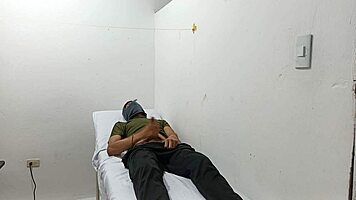 Kinky doctor masturbates his cock