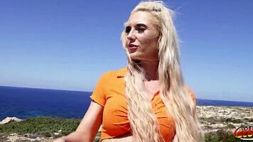 German scout picks up blonde fitness model JayJay Pink for rough public fuck with huge cock creampie