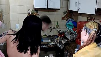 Beautiful girls give hard sex to the plumber, ft mei pang & john lemon, with wet tits.