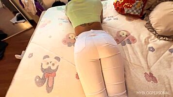 Hard Sex With Neighbor While She Talks On Phone With Cuckold Boyfriend Ripping Her Jeans And Ass