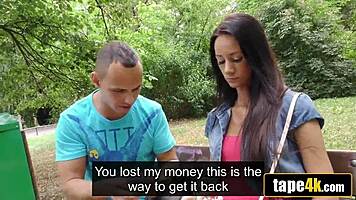 Hot brunette girlfriend turns slut for cash while boyfriend watches her fuck