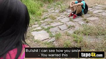 Hot brunette girlfriend turns slut for cash while boyfriend watches her fuck