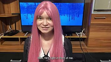 step sister tried on a new student blowjob uniform and she showed to step brother her skill