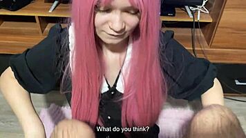 step sister tried on a new student blowjob uniform and she showed to step brother her skill