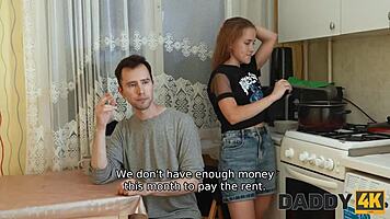 sexually greedy young woman in the kitchen with father-in-law