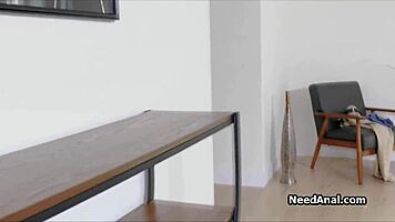 Blonde Teen 18+ Shoves Huge Dildo Deep in Tight Ass Before Hardcore Dick Pounding